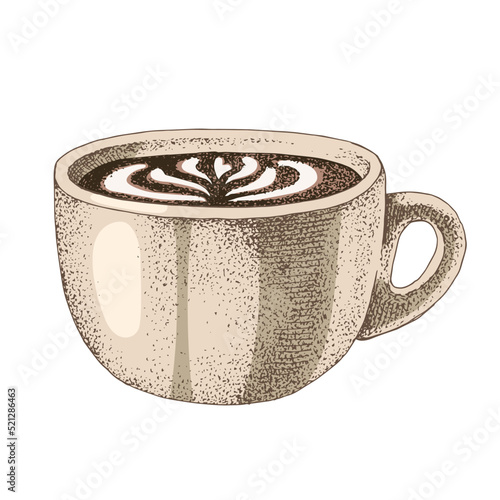 Ceramic cup of flavored latte or cappuccino