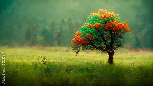 Abstract Illustration of Lonely Colorful Tree