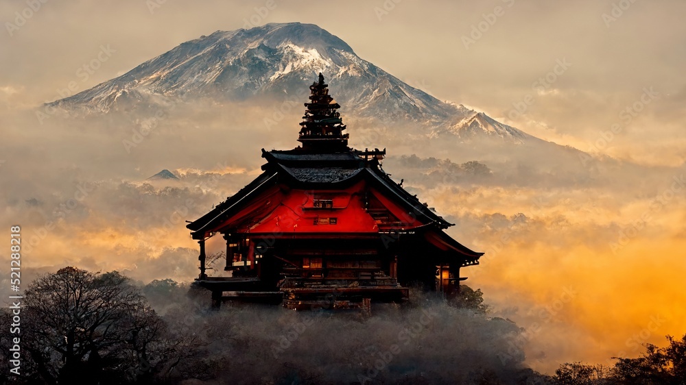 Beautiful View of Mountain Fuji and Chureito Pagoda, Fujiyoshida, Japan