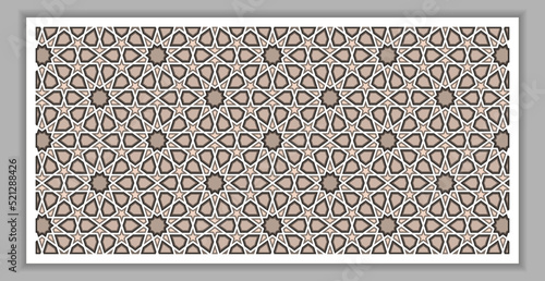 3d papercut or laser cut panel, islamic arabian geometric pattern. Multi layers, wall art tile, decorative panel, home decor, wood  carving, moroccan style design. Vector illustration photo