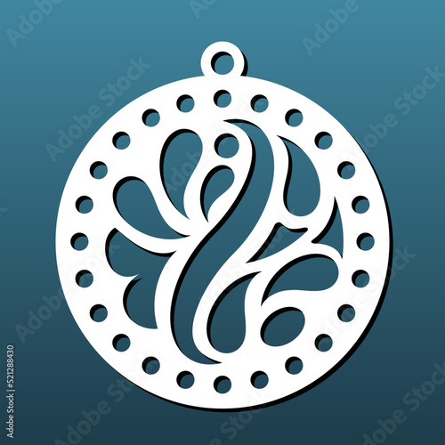 Laser cut template for mandala pendant, coaster, keychain. CNC cut stencil. Metal or wood carving, paper art, abstract pattern. Home decor, design element, vector illustration