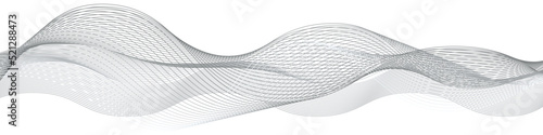 Undulate swirl wave swoosh. Gray twisted curve lines. Fractal frequency soundwave. Isolated on white background. Vector illustration