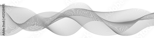 Undulate swirl wave swoosh. Gray twisted curve lines. Fractal frequency soundwave. Isolated on white background. Vector illustration