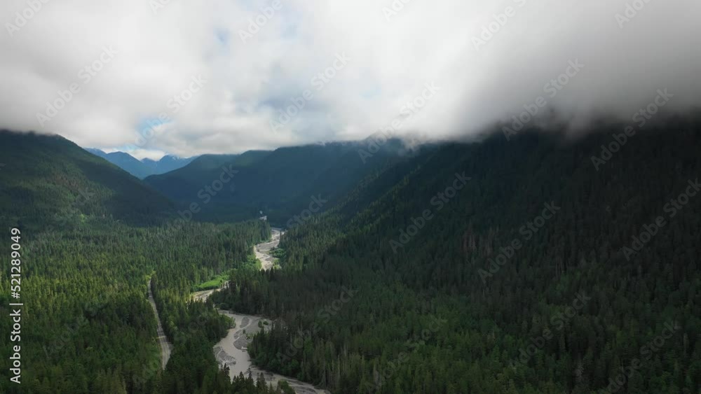 Aerial view of a small creek among the mountains, Unalaska Island, Alaska, United States. Aerial view of a small creek among the mountains, Unalaska Island, Alaska, United States.