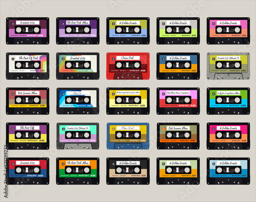 Retro Old colorful audio cassettes seamless background 