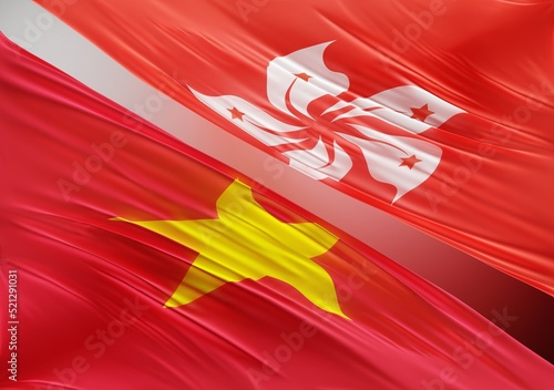 Canvas Print Abstract Vietnam Flag, next to Hong-Kong Flag 3D Render(3D Artwork)