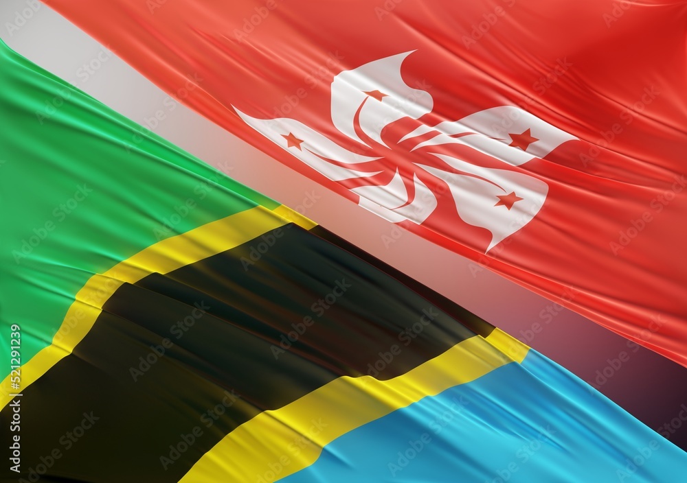 Abstract Tanzania Flag, next to Hong-Kong Flag 3D Render(3D Artwork)