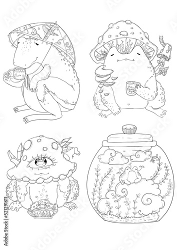 Valokuva Fancy Coloring Page Frog Coloring Page Digital Art Coloring Page Amazing Frogs Cottagecore Goblincore 
Unusual frogs