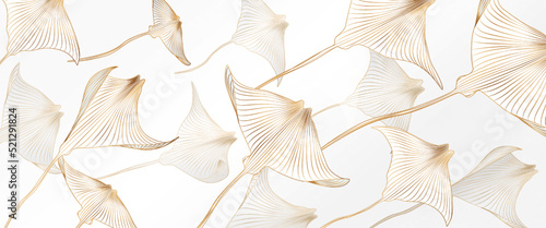 White art background with stingray fish hand drawn in gold line style. Animalistic vector banner for wallpaper design, decor, print. textiles. photo