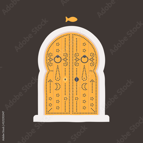 Old Tunisia yellow door. Vector illustration.
