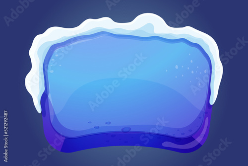 Winter ice fantasy interface template game menu with snow in cartoon style isolated on white background. Ui asset, frame for settings design. Casual web 2d element.
