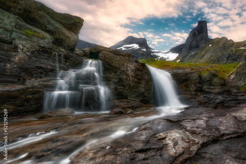 A small mountain waterfall, Litlefjellet village, Central Norway