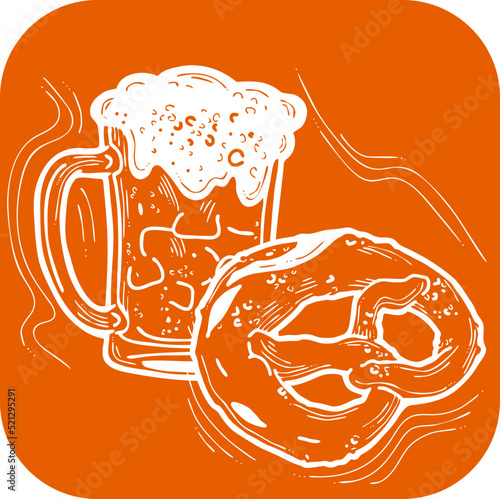 Beer and brezel for Octoberfest decoration, invitation, celebration, print, poster, menu. Food and drink autumn festival from Germany, Munich. Hand drawn illustration. Chalkboard style vector drawing.