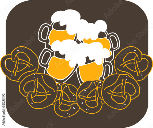 Beer and brezel for Octoberfest decoration, invitation, celebration, print, poster, menu. Food and drink autumn festival from Germany, Munich. Hand drawn illustration. Chalkboard style vector drawing.