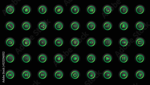 Multimedia and connection web icon set in green color