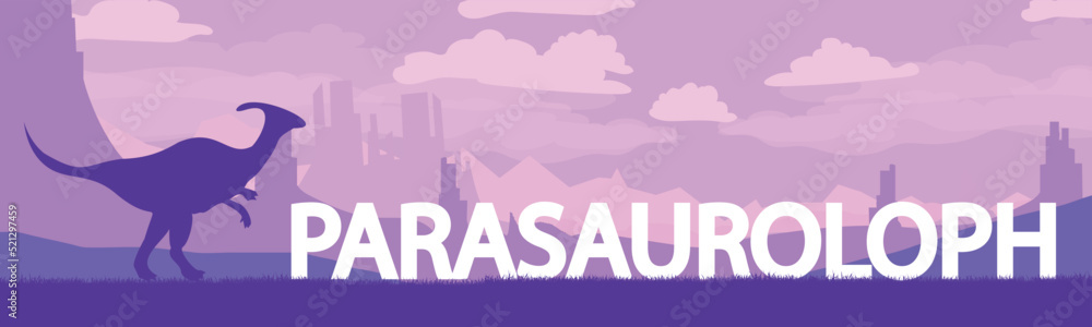 Naklejka premium Prehistoric landscape before our era. Parasaurolophus dinosaur in habitat. prehistoric creature. Vector graphics