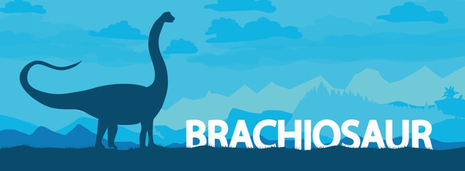 Gordijnen Koraalgroen Prehistoric landscape before our era. Brachiosaurus dinosaur in the habitat. prehistoric creature. Vector graphics  © Евгений Соловьев