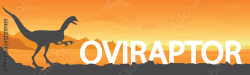 Prehistoric Landscape BC. Dinosaur Oviraptor in habitat. prehistoric creature. Vector graphics