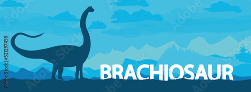 Prehistoric landscape before our era. Brachiosaurus dinosaur in the habitat. prehistoric creature. Vector graphics
