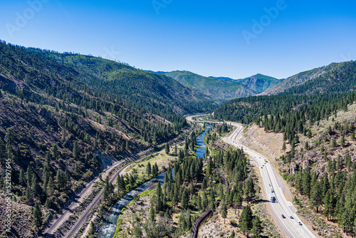 Railroad River and Highway in California Canyon