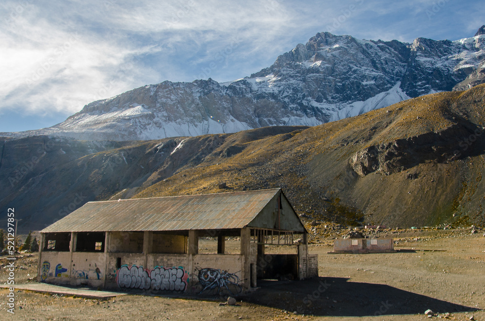 old house in the mountains of Embalse el Yeso in Chile
