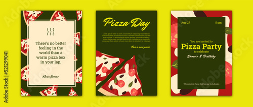 Pizza postcard and invitation for a birthday party, pizza background
