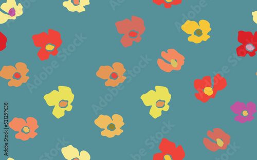 Seamless floral pattern based on traditional folk art ornaments. Colorful flowers on color background. Scandinavian style. Sweden nordic style. Vector illustration. Simple minimalistic pattern