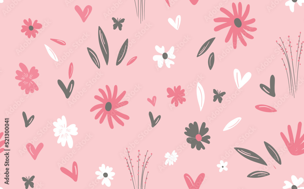 Seamless floral pattern based on traditional folk art ornaments. Colorful flowers on color background. Scandinavian style. Sweden nordic style. Vector illustration. Simple minimalistic pattern Seamless floral pattern based on traditional folk art ornaments. Colorful flowers on color background. Scandinavian style. Sweden nordic style. Vector illustration. Simple minimalistic pattern