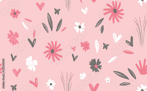 Seamless floral pattern based on traditional folk art ornaments. Colorful flowers on color background. Scandinavian style. Sweden nordic style. Vector illustration. Simple minimalistic pattern