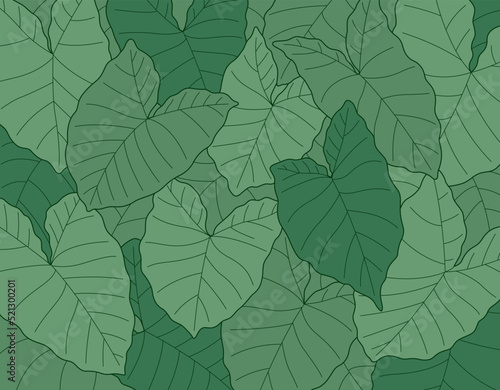 Tropical Leaf Pattern Vector Scalable Strokes Taro Elephant Ears Green Blue Line Art Background