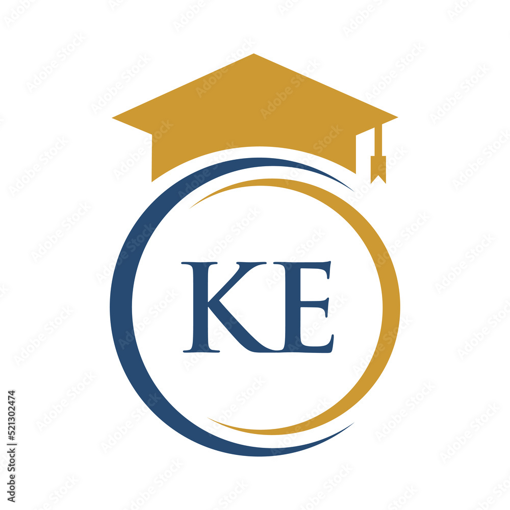 Letter KE Education Logo Concept With Educational Graduation Hat Vector Template Letter KE Education Logo Concept With Educational Graduation Hat Vector Template
