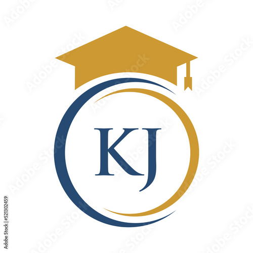Letter KJ Education Logo Concept With Educational Graduation Hat Vector Template