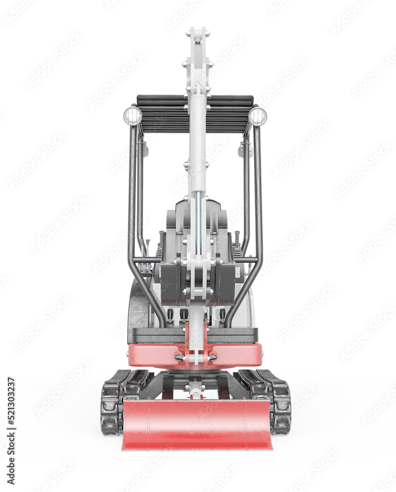 mini digger construction vehicle in white background front view