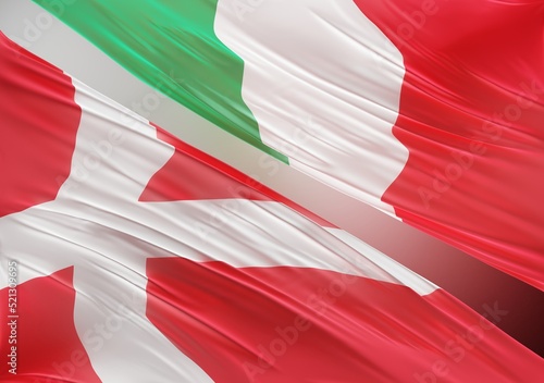 Abstract Denmark Flag, next to Italian Flag 3D Render(3D Artwork)
