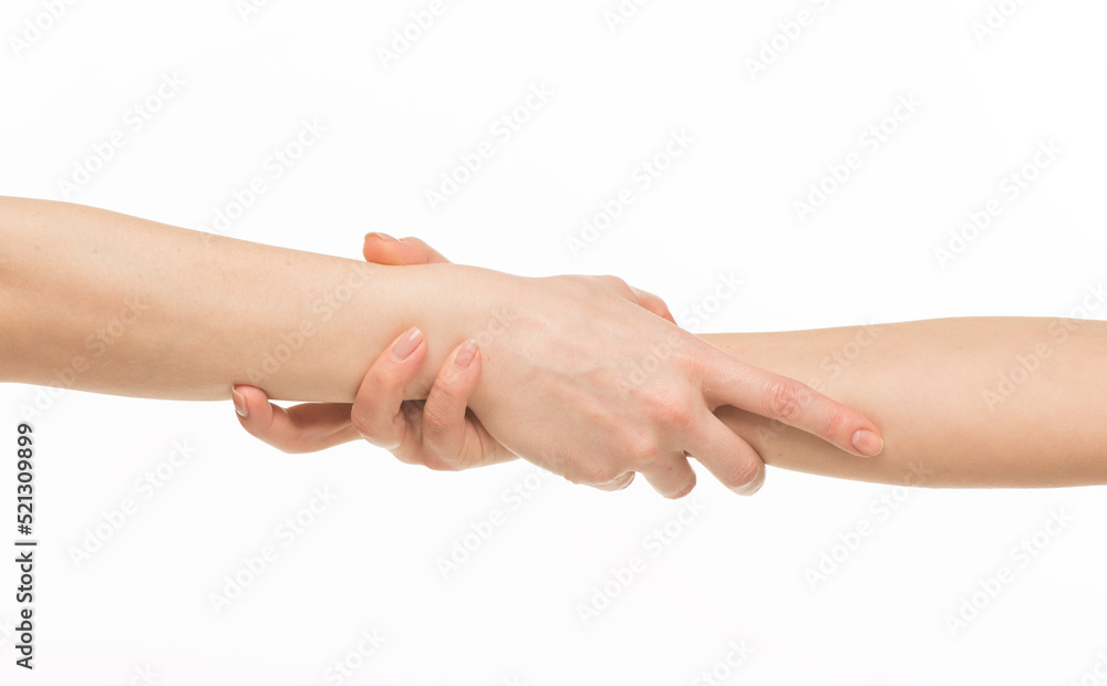 hands hold each other cling stop each other on a white background isolated hands hold each other cling stop each other on a white background isolated