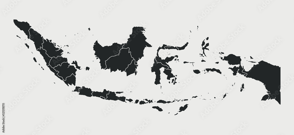 Obraz premium Indonesia map with regions isolated on white background. Map of Indonesia. Indonesian map. Vector illustration