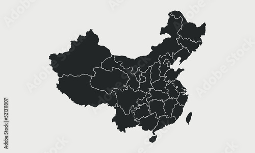 China map with regions isolated on white background. Map of China. Chinese map. Vector illustration photo