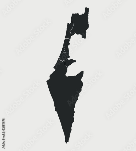 Israel map with regions, provinces isolated on white background. Outline Map of Israel. Vector illustration