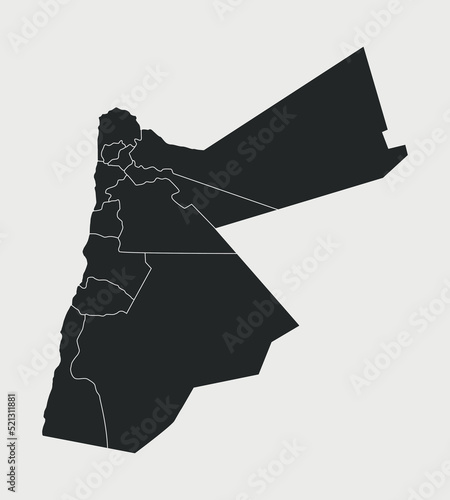 Jordan map with regions, provinces isolated on white background. Outline Map of Jordan. Vector illustration