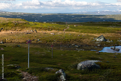 A hiking trail between the Swedish Blahammaren and Norwegian Storerikvollen mountain stations, Jamtland, Sweden photo