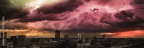Dramatic apocalyptic cloudscape over Calgary skyline in the province of Alberta, Canada