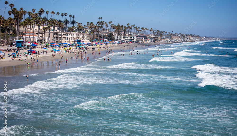 Oceanside, California, Beach on a Beautiful Sunny Day with Crowds of People Enjoying the Beach