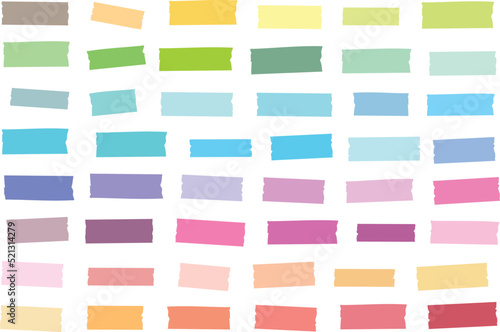 Mini washi tape strips in 48 solid pastel colors. Semi-transparent masking tape or adhesive strips. EPS file has global colors for easy color changes. photo