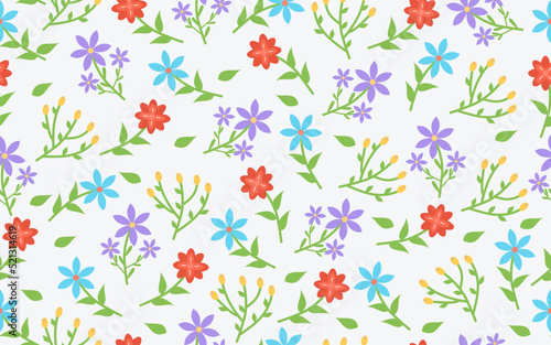 Digital textile design flowers and leaves pattern for digital fabric printing