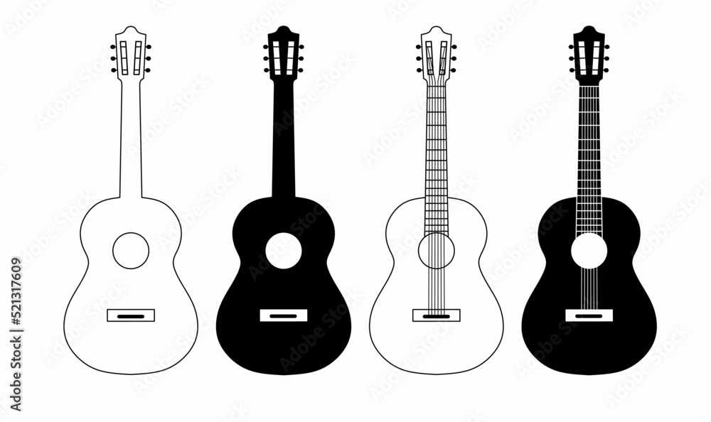 black white guitar icon set isolated on white background Stock Vector