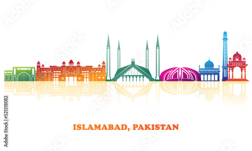 Colourfull Skyline panorama of city of Islamabad, Pakistan - vector illustration