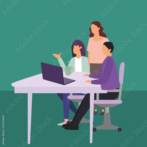 Vector illustration about three managers discussing a problematic project. business challenges. business leader brainstorming. Fit for business presentation, banner and website