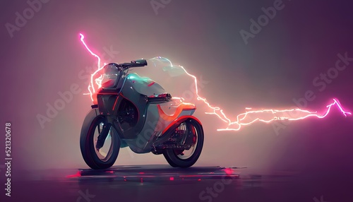 Electric Motorbike  Motorcycle with lightning electricity hitting it