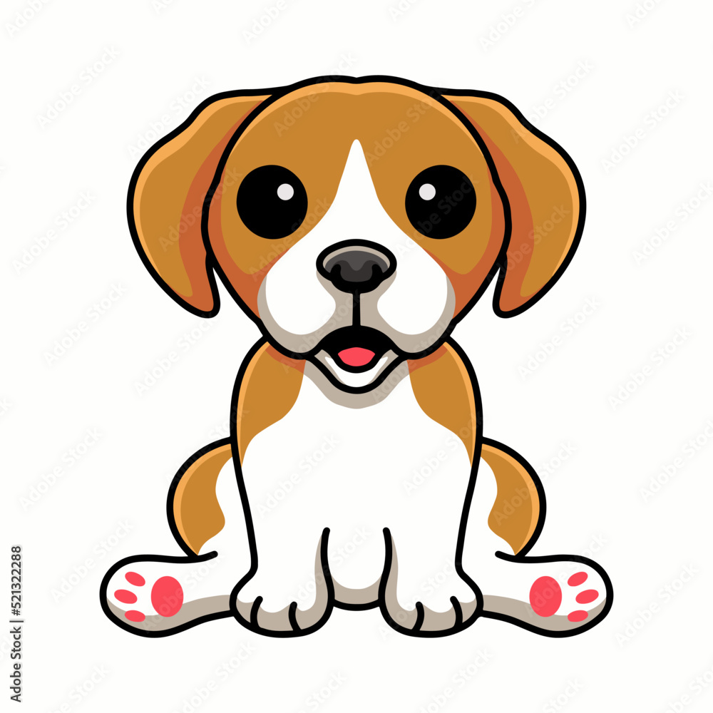 Cute little beagle dog cartoon sitting