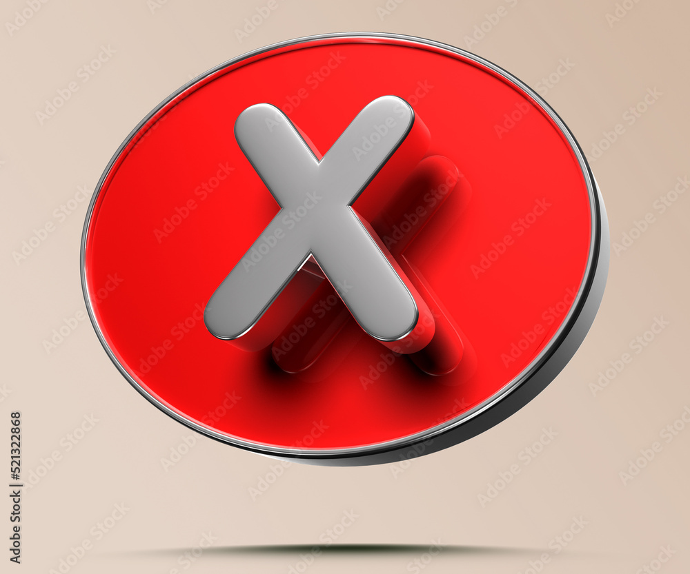 Fototapeta premium X red circle 3D illustration on light cream background have work path.Advertising signs. Product design. Product sales.